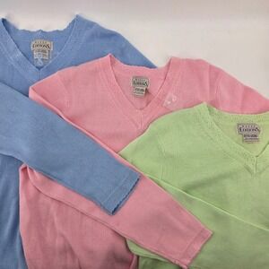 XL (3) lot bundle V Neck Shirt Blue Green Pink Cotton Ramie Blend Lace soft